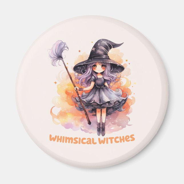 Whimsical Witches – Cute Halloween Witch Magnet (Front)