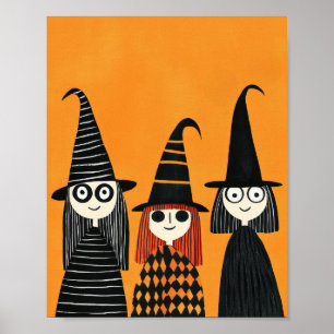 Whimsical Witches Spooky Cute Halloween Poster
