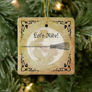 Whimsical Witchy Full Moon Ceramic Ornament