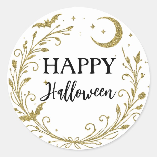 Whimsical Witchy Wiccan Gold Glitter Halloween Classic Round Sticker (Front)