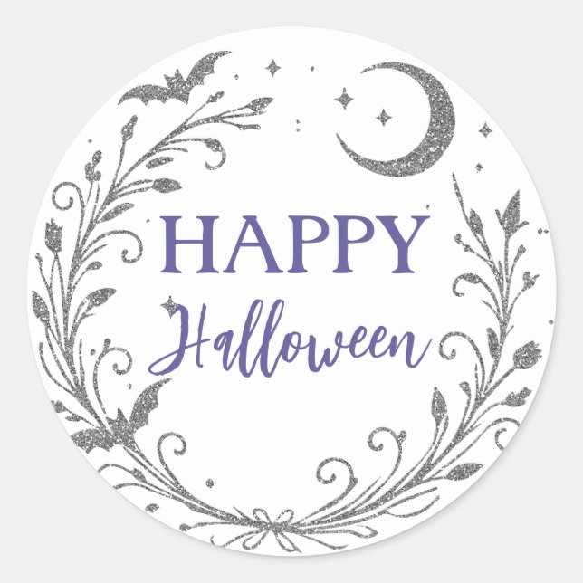 Whimsical Witchy Wiccan Silver Glitter Halloween Classic Round Sticker (Front)