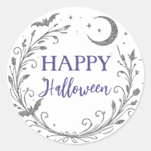 Whimsical Witchy Wiccan Silver Glitter Halloween Classic Round Sticker