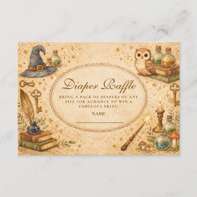 Whimsical Wizard Magic Diapper Raffle Enclosure Card (Front)