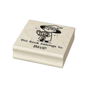 Whimsical Wizard "This Book Belongs To"  Rubber Stamp