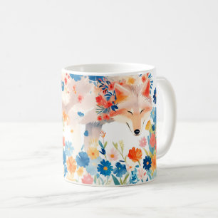 Whimsical Wolf in Blooming Flower Garden Coffee Mug