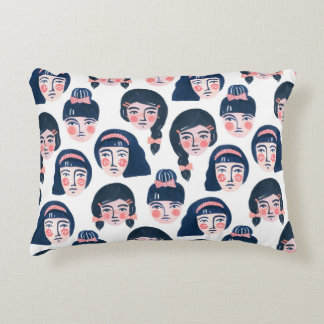 Whimsical Women: Cartoon Face Art Decorative Cushion