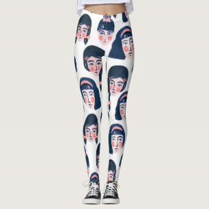 Whimsical Women: Cartoon Face Art Leggings