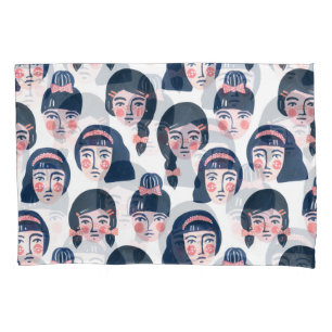 Whimsical Women: Cartoon Face Art Pillowcase
