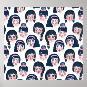 Whimsical Women: Cartoon Face Art Poster