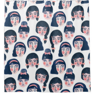 Whimsical Women: Cartoon Face Art Shower Curtain