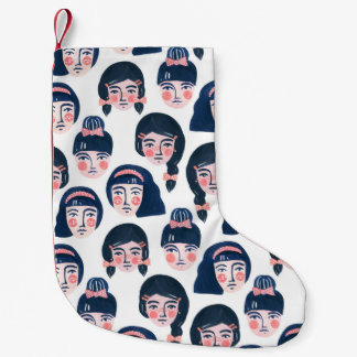 Whimsical Women: Cartoon Face Art Small Christmas Stocking