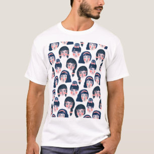 Whimsical Women: Cartoon Face Art T-Shirt