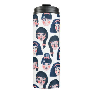 Whimsical Women: Cartoon Face Art Thermal Tumbler