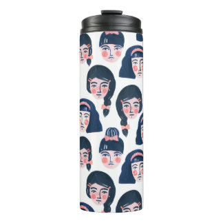 Whimsical Women: Cartoon Face Art Thermal Tumbler