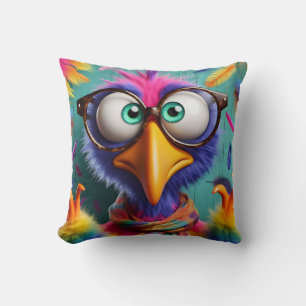 Whimsical Wonder: Colourful Bird with Big Sunglass Cushion