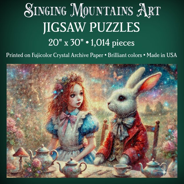 Whimsical Wonderland Illustration Alice & Rabbit Jigsaw Puzzle (Creator Uploaded)
