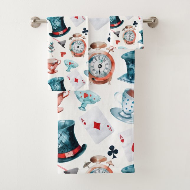 Whimsical Wonderland Tea Party Pattern Bath Towel Set (Insitu)
