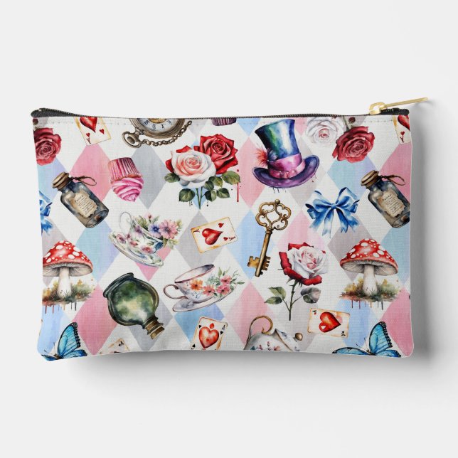 Whimsical Wonderland Watercolor Victorian Pattern Accessory Pouch (Back)