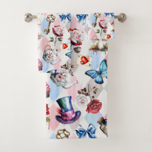 Whimsical Wonderland Watercolor Victorian Pattern Bath Towel Set