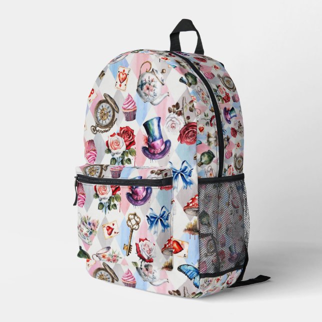 Whimsical Wonderland Watercolor Victorian Pattern Printed Backpack (Back Corner Right)