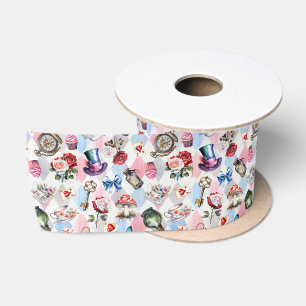 Whimsical Wonderland Watercolor Victorian Pattern Satin Ribbon