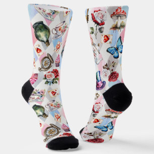 Whimsical Wonderland Watercolor Victorian Pattern Socks