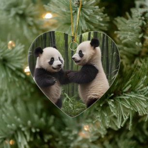 Whimsical Wonders: Baby Pandas Play in Forest Ceramic Tree Decoration
