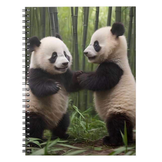 Whimsical Wonders: Baby Pandas Play in Forest Notebook (Front)