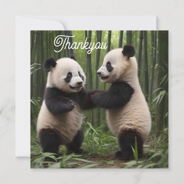 Whimsical Wonders: Baby Pandas Play in Forest Thank You Card (Front)