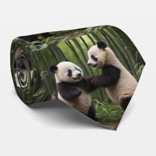 Whimsical Wonders: Baby Pandas Play in Forest Tie