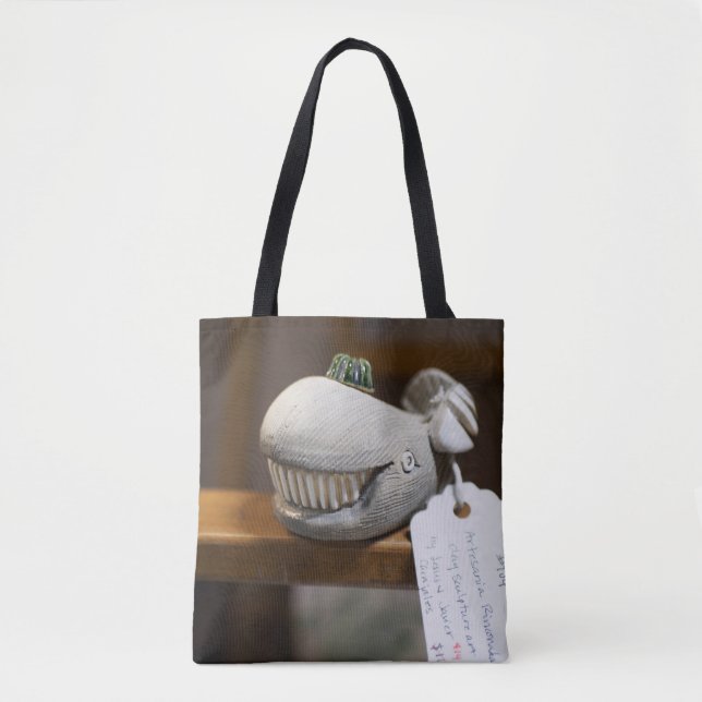 Whimsical Wooden Whale Sculpture Tote Bag (Front)