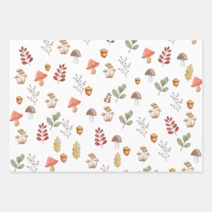 Whimsical Woodland Acorn Leaves Mushroom Wrapping Paper Sheet
