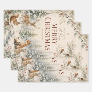 Whimsical Woodland Animal Christmas style Wrapping Paper Sheet