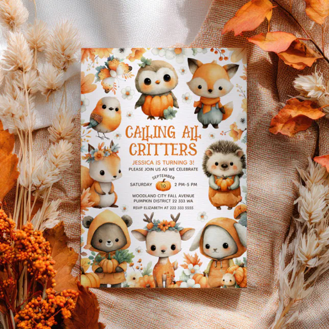 Whimsical Woodland Animals Autumn Kids' Birthday Invitation | Zazzle