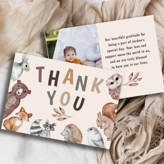 Whimsical Woodland Animals Birthday Thankyou Thank You Card (Creator Uploaded)