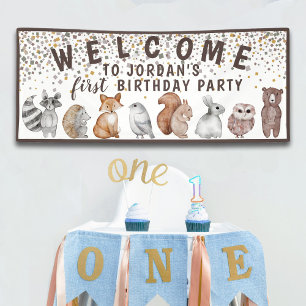 Whimsical Woodland Animals Birthday Welcome Banner