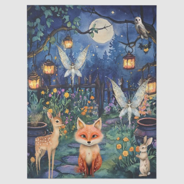 Whimsical Woodland Animals & Fairy Decoupage Paper (Front)