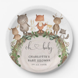 Whimsical Woodland Animals Forest Greenery Shower Paper Plate