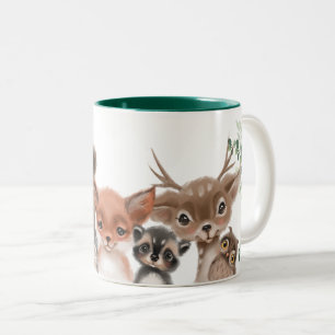 Whimsical Woodland Animals Forest Greenery Two-Tone Coffee Mug