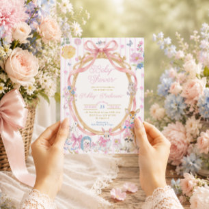Whimsical Woodland Animals Girl Baby Shower Invitation