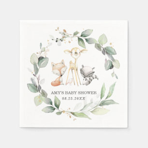 Whimsical Woodland Animals Greenery Baby Shower Napkin