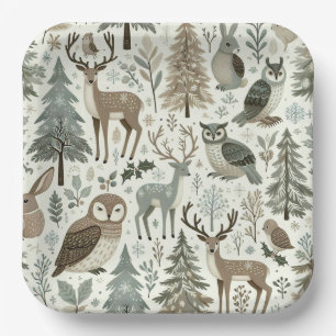 Whimsical Woodland Animals Holiday Paper Plate