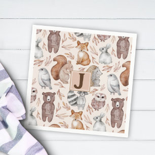 Whimsical Woodland Animals Monogram Party Napkin