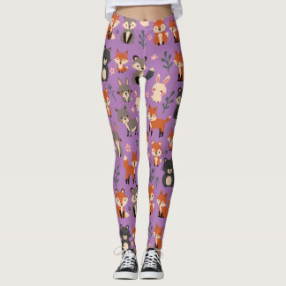 Whimsical Woodland Animals Pattern Leggings