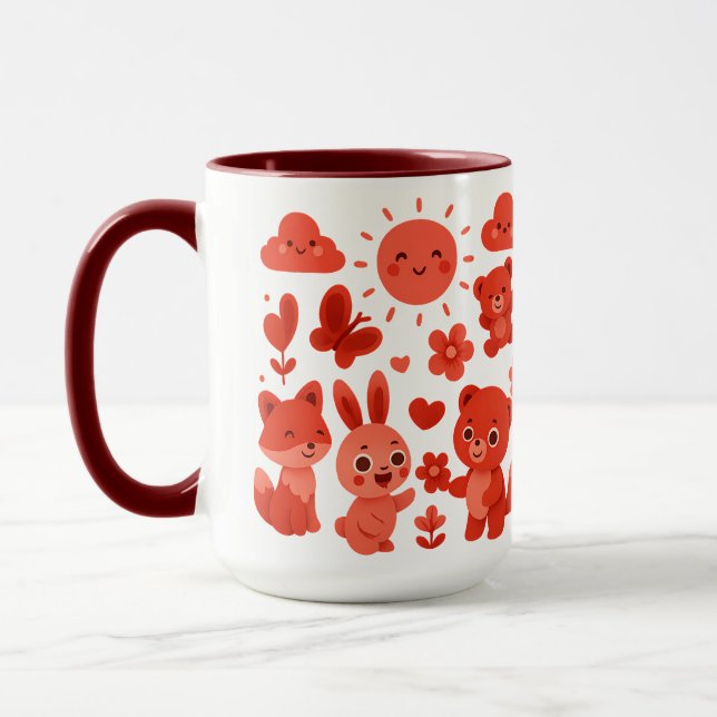 Whimsical Woodland Animals Sun Ceramic Mug (Left)