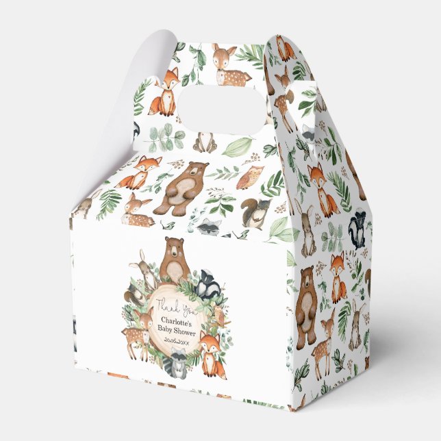 Whimsical Woodland Animals Wild One Baby Boy Party Favour Box (Back Side)