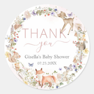 Whimsical Woodland Animals Wildflower Baby Shower  Classic Round Sticker