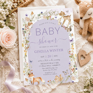 Whimsical Woodland Animals Wildflower Baby Shower Invitation