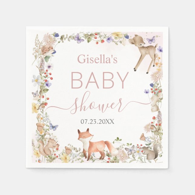Whimsical Woodland Animals Wildflower Baby Shower  Napkin (Front)