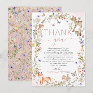 Whimsical Woodland Animals Wildflower Baby Shower Thank You Card
